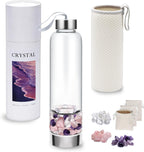 Crystal Water Bottle with 3 Changeable Stones-Amethyst, Rose Quartz & Clear Quartz Crystals,for Tea Lovers