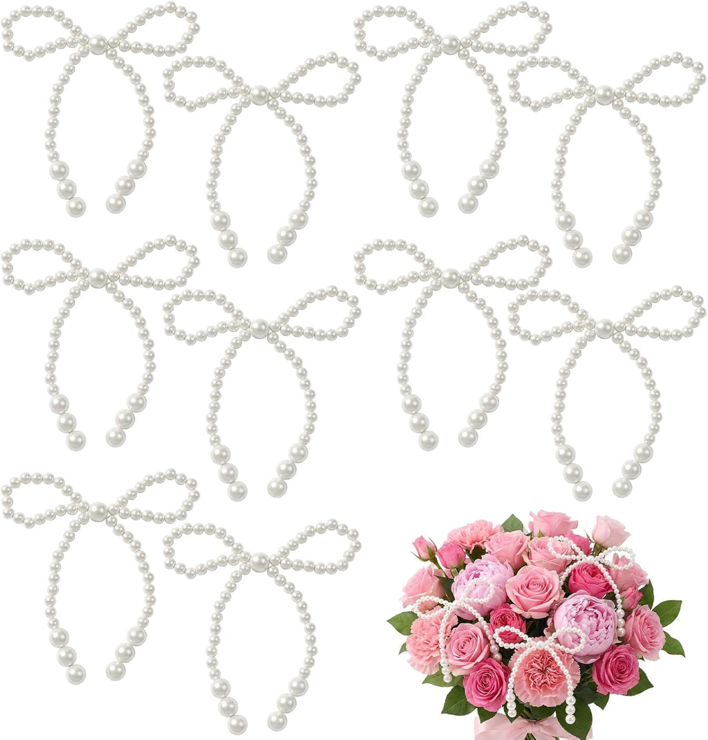 10Pcs Pearl Bow, Pearls for Decoration, White Pearls for Crafting Bow Cupcake Toppers, Bouquet Accessories for Wedding Bridal Shower Birthday Wrapper