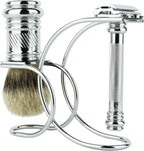 Merkur Merkur Razor Set 3-pieces (Razor 38 001, Shaving Brush, Stand), Bright Chrome, 1 ct.