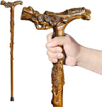 Wooden Walking Cane, Hand-Carved Wood Walking Cane for Men and Women, with Massage Function Support up to 500lbs, High-end Canes for Seniors Suitable for Daily Comfort