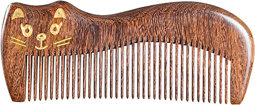 Sandalwood Wooden Hair Comb Handmade Wooden Comb Sandalwood Anti-Static Hair Comb Fine Tooth Hair Combs for Men Women Kids Beard Comb Good gift (Cat)