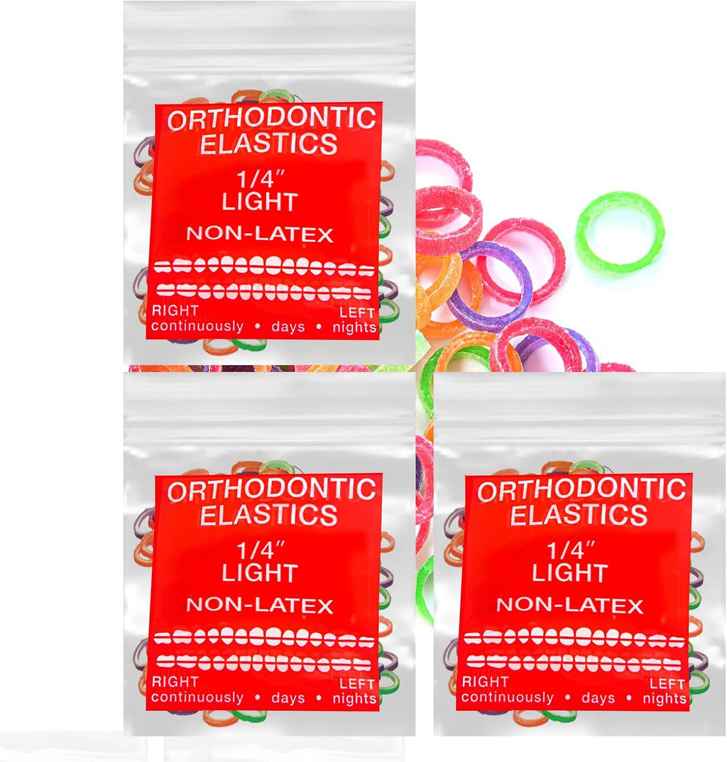 Neon non-Latex 3 Packs 300 counts 1/4inch Light Intraoral Elastic Bands Orthodontic Elastics Dental Rubber Bands Made in US (Light [2.5oz], 1/4inch, 6.4mm)