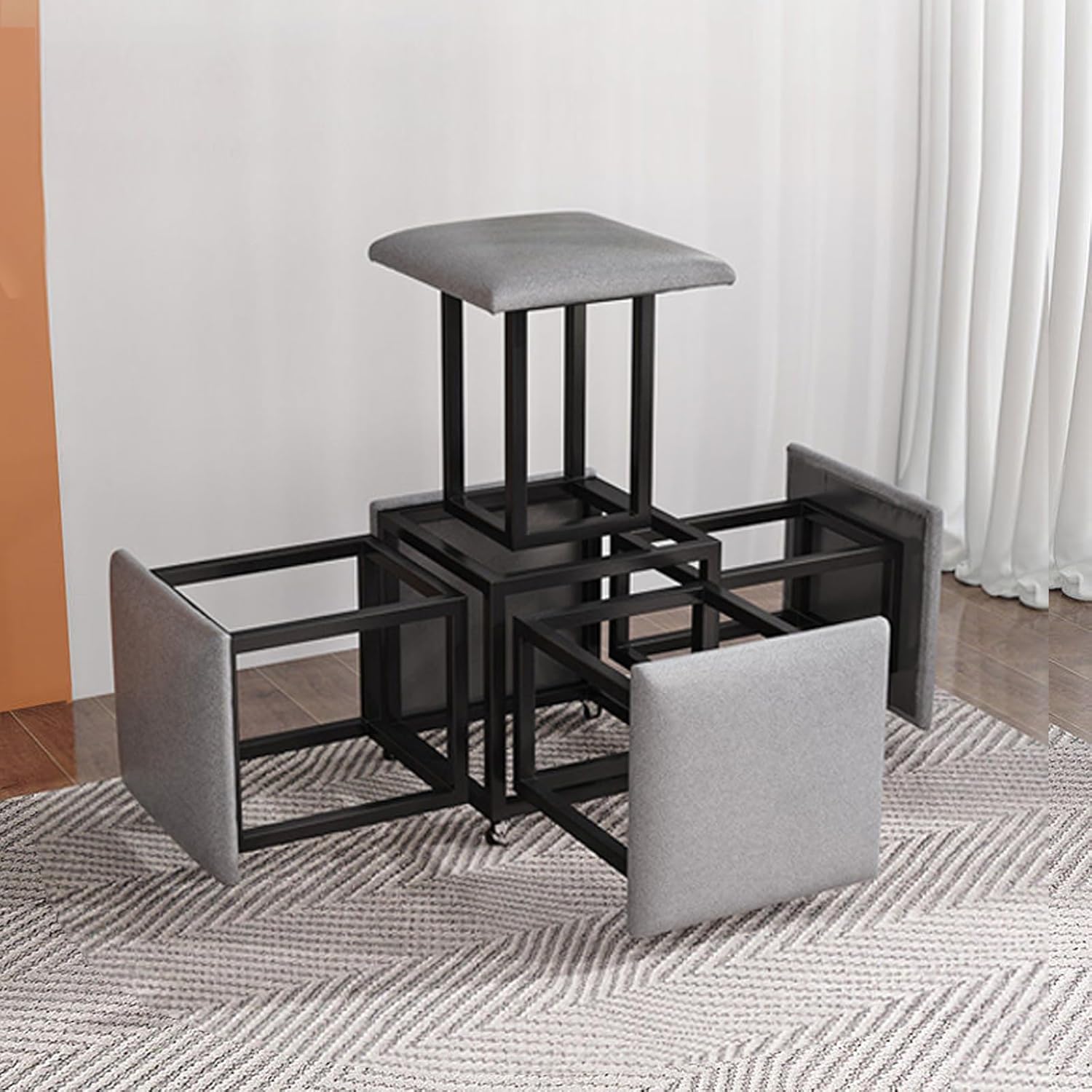 5 in 1 Ottoman Cube with Swivel, Stackable Sofa Chair Stools Nesting Stools, Technology Cloth Makeup Stool Save Space for Living Room Dining Room Bedroom (Gray, 17.7" D x 17.7" W x 18" H)