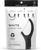 GRIN White Charcoal Infused Flosspyx, 75 Count, Dental Flossers, Minty Flavor, Recycled Plastic, Charcoal Infused Floss Picks, Premium Longer Floss Head, Easy Slide, Includes Soft Fold-Back Tooth Pick