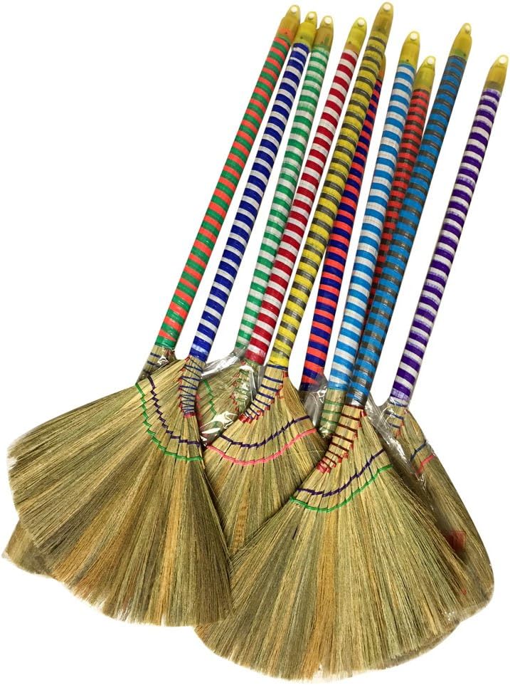Choi Bong Co Vietnam Hand Made Straw Soft Broom with Colored Handle 12" Head Width, 40" Overall Length -1pc