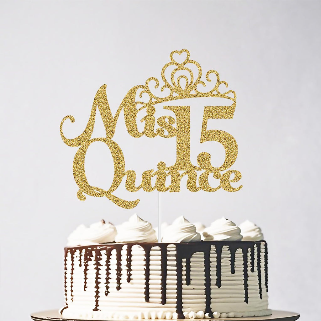 Mis Quince 15 Cake Topper, Feliz 15 Anos Birthday Cake Topper, Happy 15th Birthday Party Decorations Gold Glitter