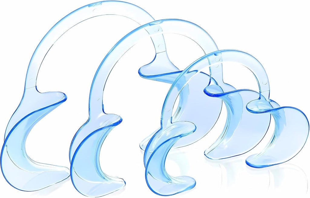Niveus Dental Cheek Retractor Mouth Opener for Teeth Whitening C-Shape Autoclavable, Clear Blue (Large,Small,Medium Pack of 3)