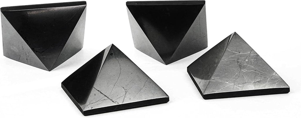 Shungite Stone Blocker Pyramids 2 inches (5 cm) Protection Set 4 pcs | Black Polished Solid Stone Pyramids | Home Office Room Whole House Protection | Meditation, Chakra Healing, Grounding S042