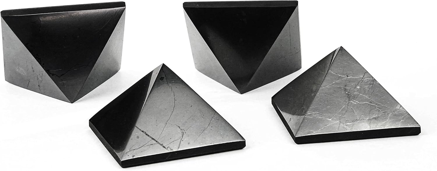Shungite Stone Blocker Pyramids 2 inches (5 cm) Protection Set 4 pcs | Black Polished Solid Stone Pyramids | Home Office Room Whole House Protection | Meditation, Chakra Healing, Grounding S042