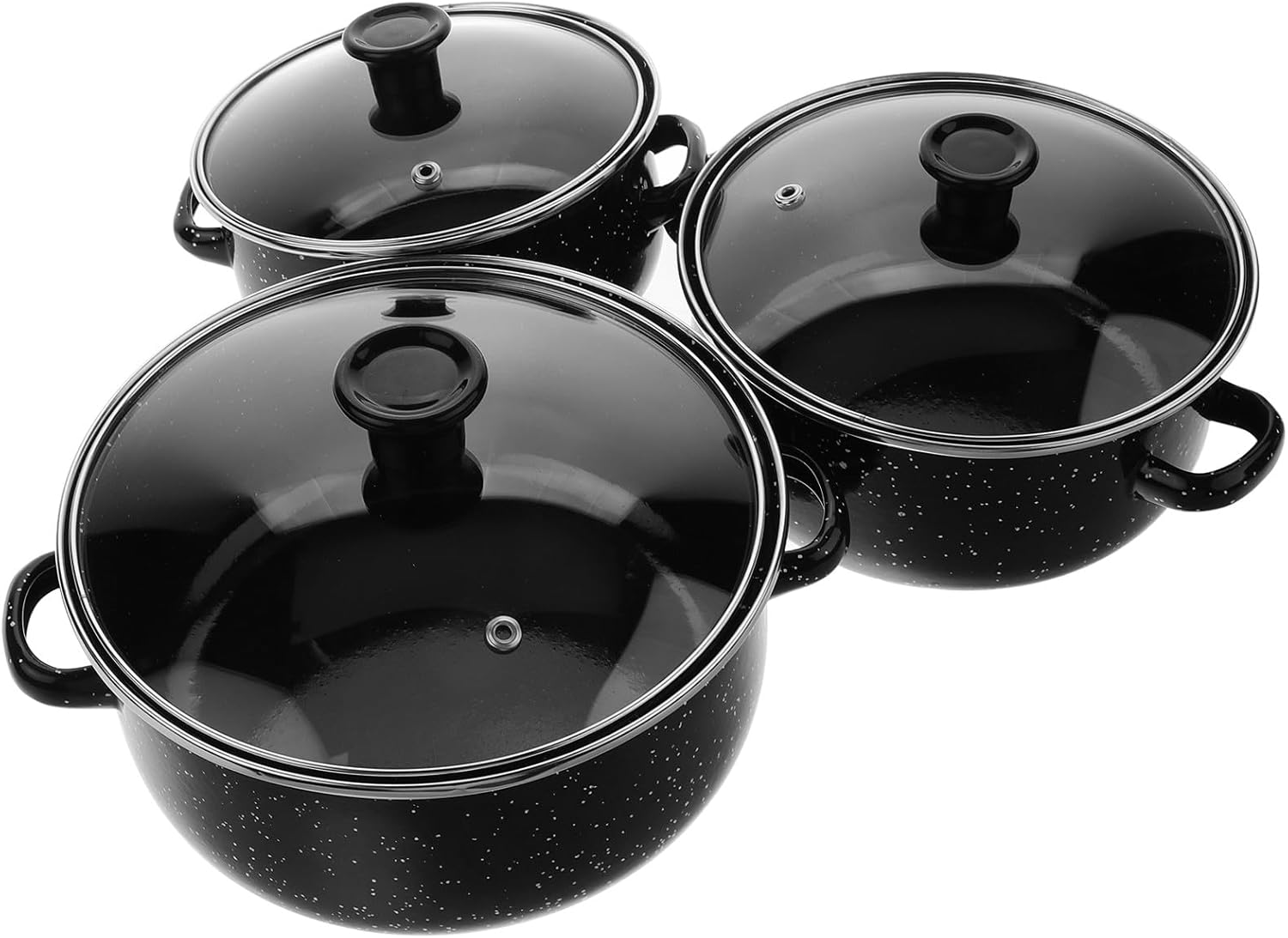 BESTonZON Enamel Mini Stock Pot Set with Lid, Coffee Color, 3pcs Non-stick Soup and Cooking Pans for Kitchen Use