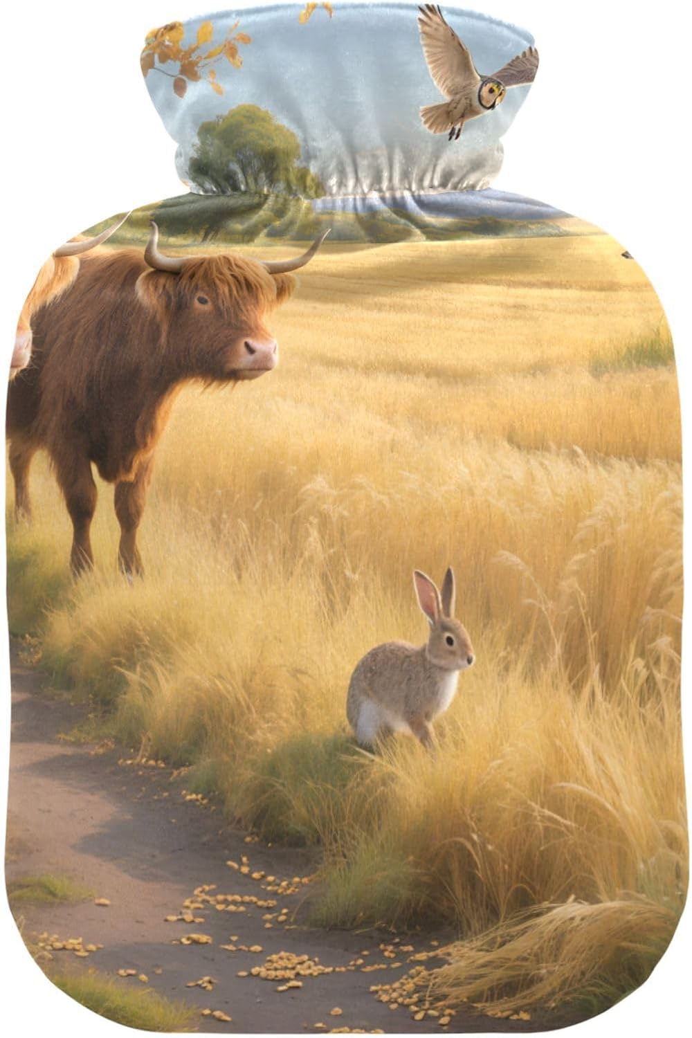Brown Scottish Highland Cattle Travel hot Water Bottle with Soft Cover, 2L Warm Compress for Menstrual Cramps, Pain Relief, compresas calientes para el vientre