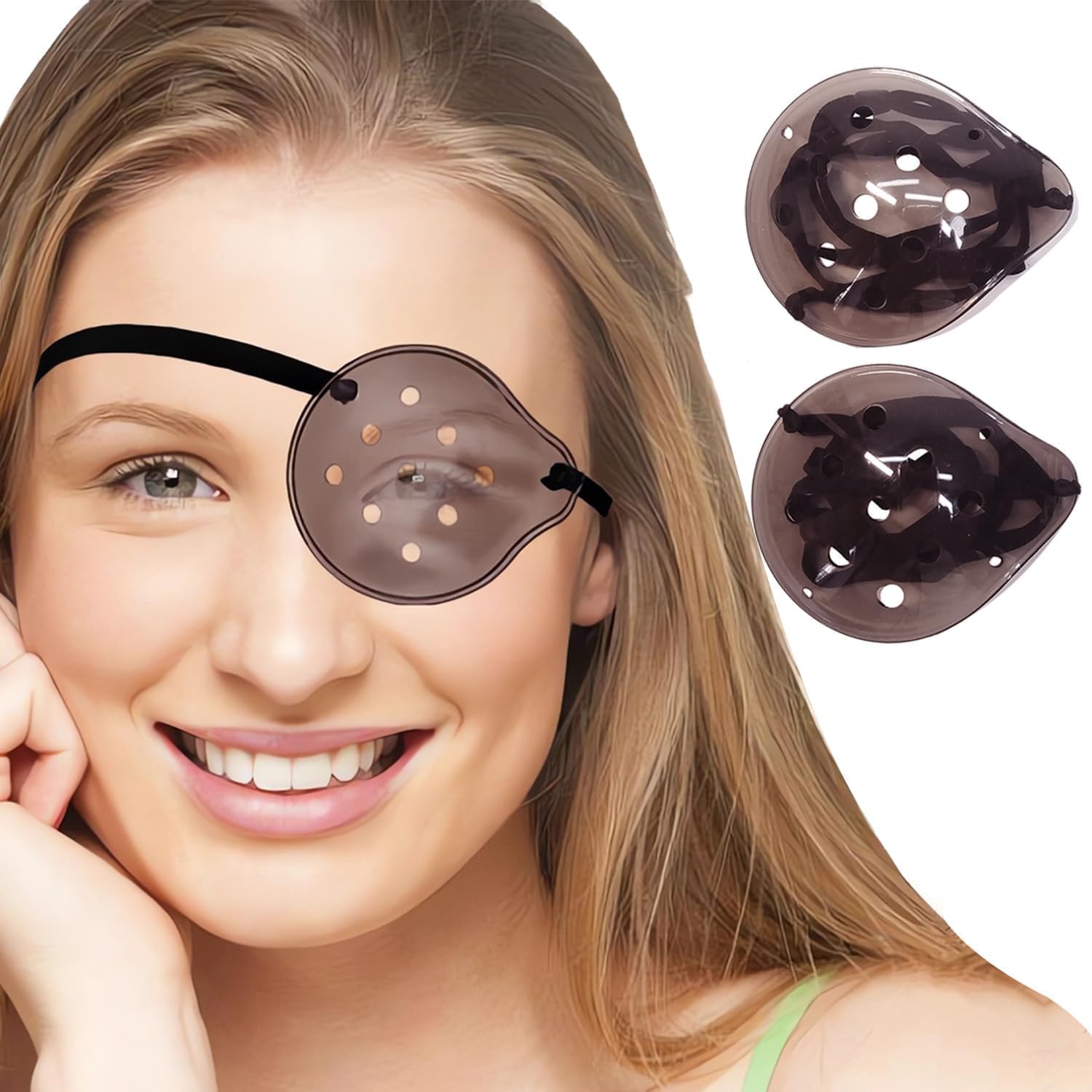 AMZVIO 2pcs Eye Shield After Cataract Surgery Dark Clear Eye Patch Plastic Guard with Strap for Adult Sleeping or Go Out,Reduce The Sensitivity of The Eyes to Light (Dark Clear + Black Strap)