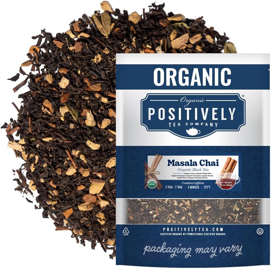 Organic Positively Tea Company, Masala Chai Black Tea, Loose Leaf, 16 Ounce