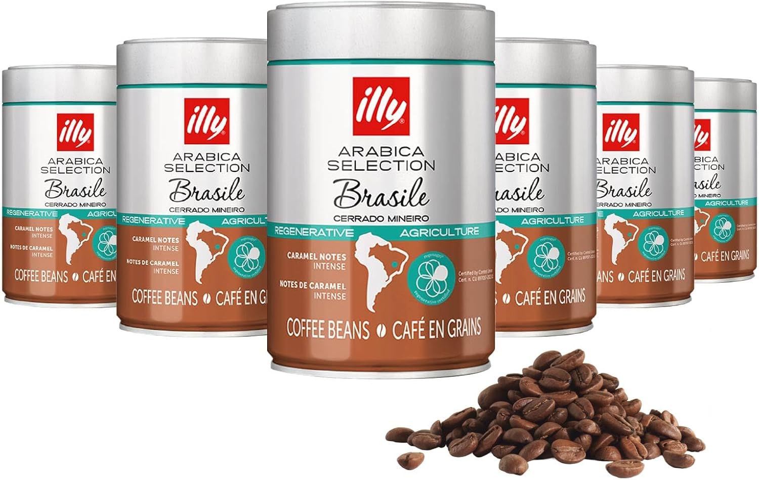 illy Whole Bean Coffee, Brasile Regenerative Agriculture Medium Roast, 100% Arabica, Premium Italian Coffee, Ideal for Espresso, Drip, Moka and French Press Brewing, 8.8oz, 6 Pack