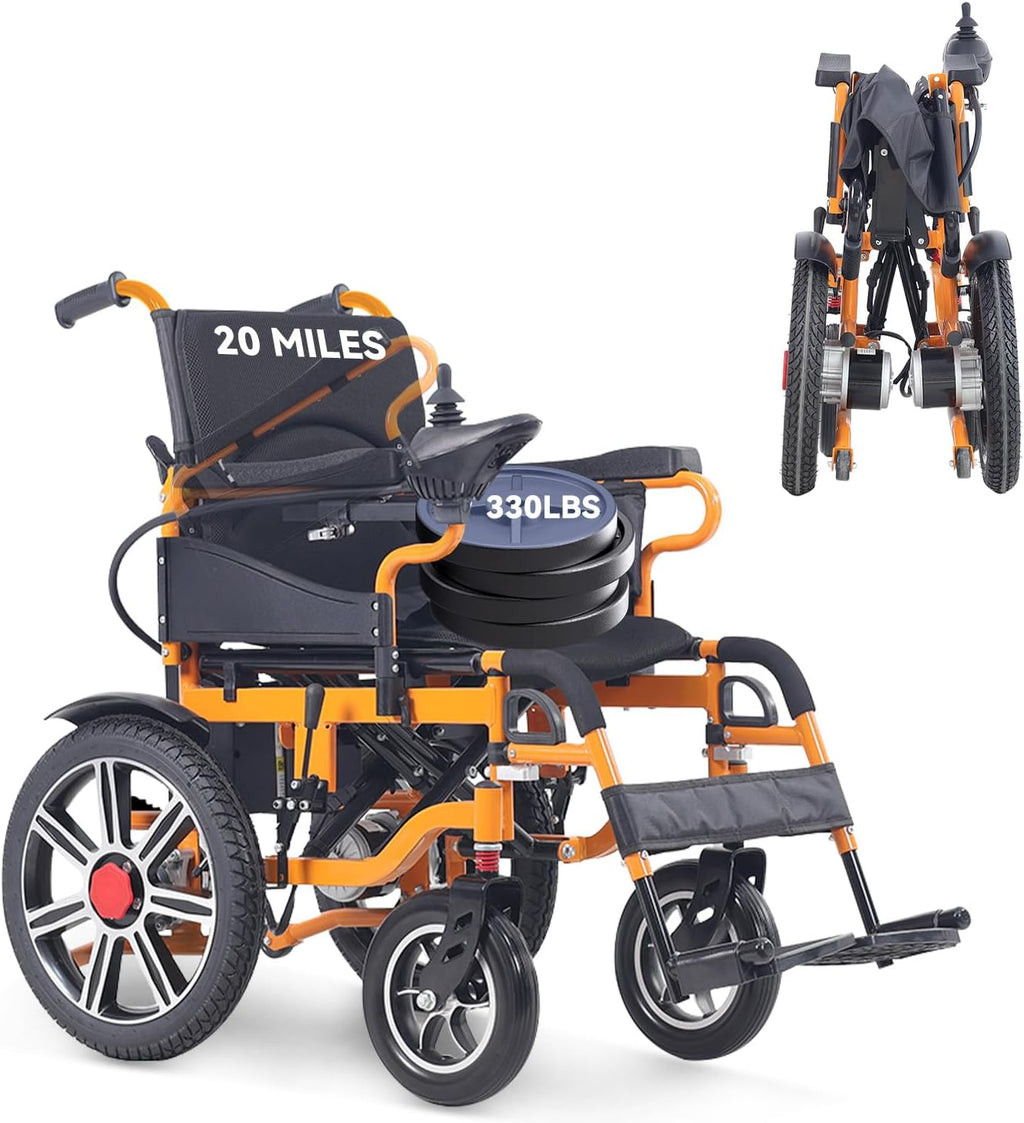 25+ Miles Long Range,Electric Wheelchair for Adults Intelligent Power Wheelchairs Lightweight Foldable All Terrain Motorized Wheelchair for Seniors Compact Portable Airline Approved-Up to 330LBS