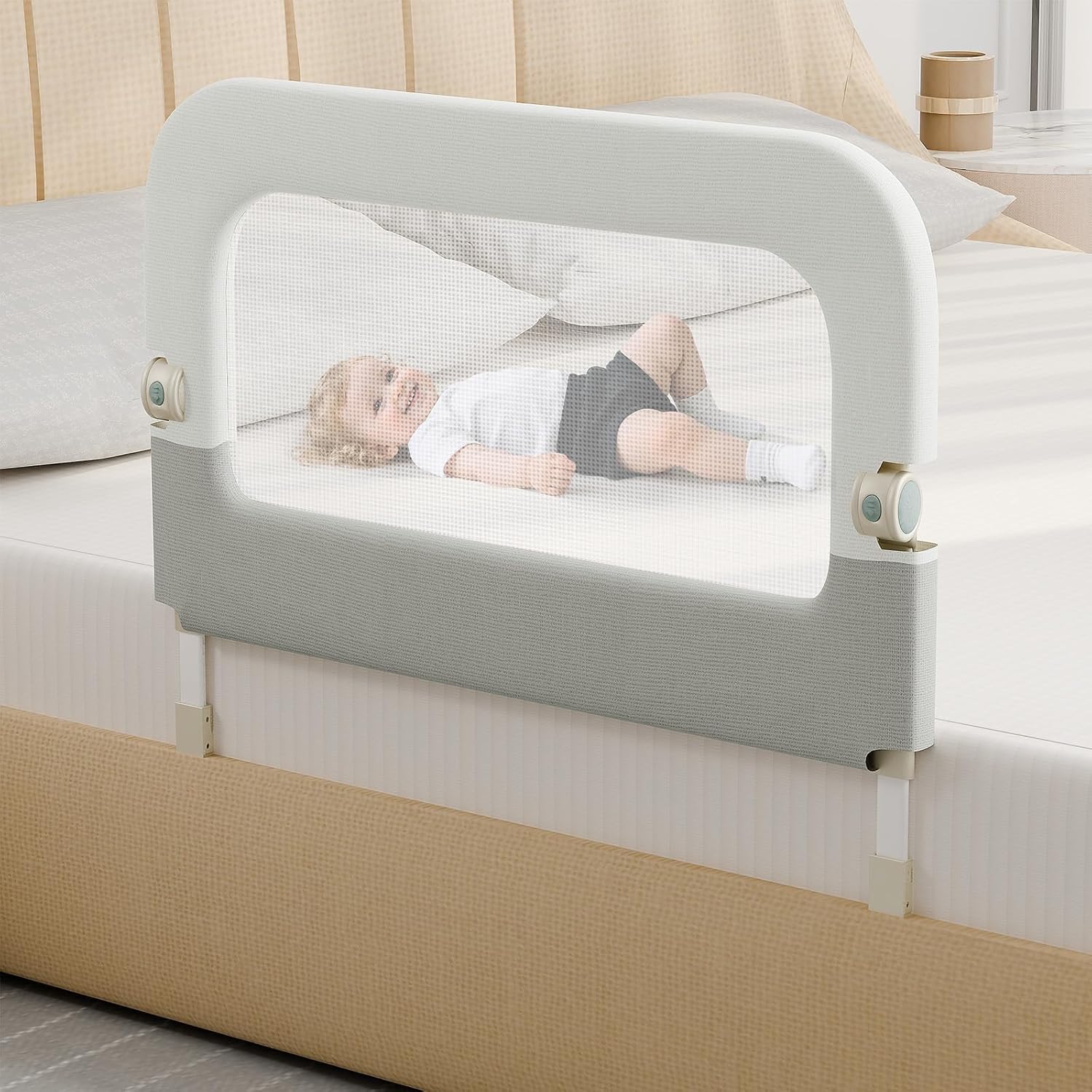 omzer Bed Guard Rail for Toddlers - 32inch Folding up & Adjustable Heights Baby Bed Safety Rails - Portable Toddler Bed Barrier Railing Guard for Kids Twin, Bunk, Queen, Full Size Bed