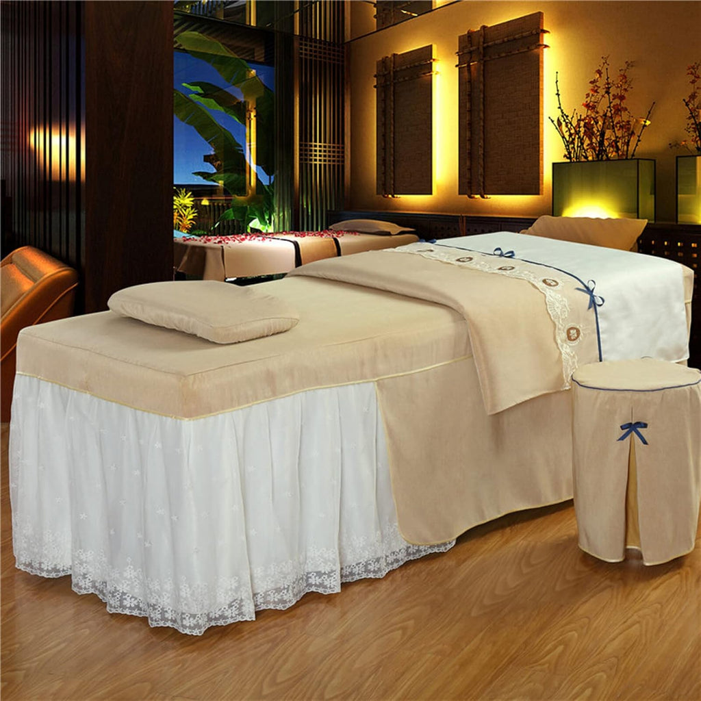 KKLT Massage Table Sheet Sets Korean Beauty Bed Cover 4 Sets Bed Skirt Sheet Salon Bed Cover for Body Fumigation Physiotherapy Massage Bed Cover-T 190x70cm(75x28inch)