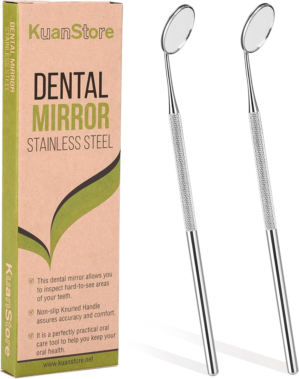 Dental Mirror Stainless Steel with Handle 6.5", Dentist Tool for Teeth Cleaning Plaque, Mouth Inspection, Lash Extension Mirror, Eyelash Extensions Dental Mirror Inspect Instrument Makeup - Pack of 2