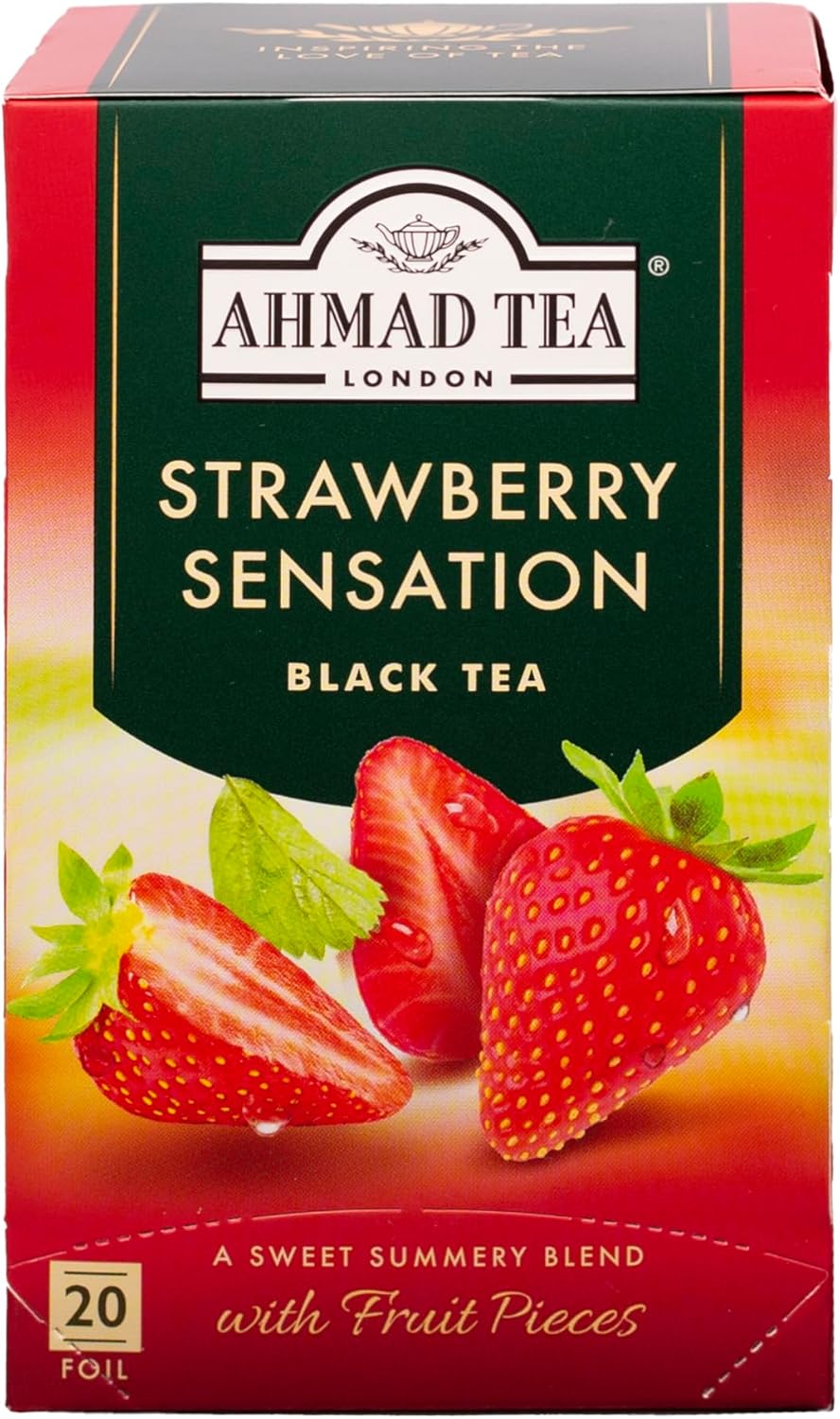Ahmad Tea Strawberry Sensation Black Tea, 20-Count Boxes (Pack of 6)