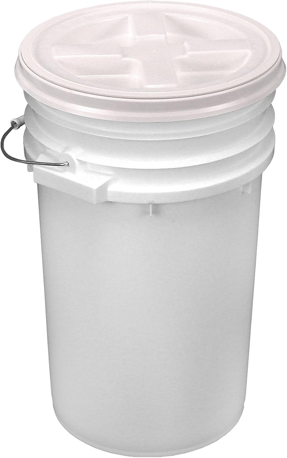 7 Gallon White Bucket with White Gamma Seal Lid, Wire Handle