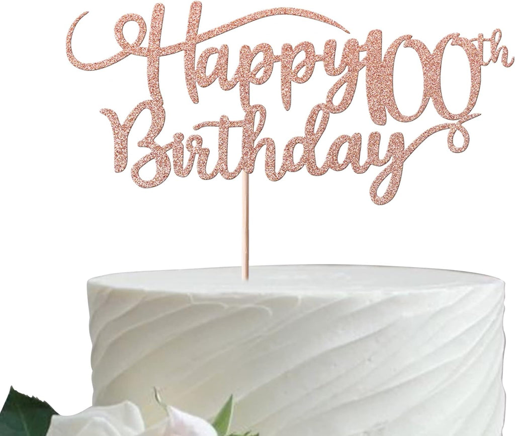 Rsstarxi 1 Pack Happy 100th Birthday Cake Topper Glitter Number 100 One Hundred Days Cake Pick Decoration For 100th Birthday Celebration Anniversary Party Supplies Rose Gold