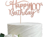 Rsstarxi 1 Pack Happy 100th Birthday Cake Topper Glitter Number 100 One Hundred Days Cake Pick Decoration For 100th Birthday Celebration Anniversary Party Supplies Rose Gold