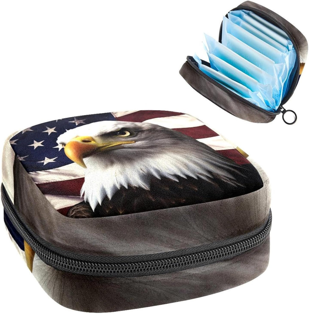 Period Bag,Sanitary Napkin Storage Bag,American Eagle Usa Flag,Tampon Bag for Purse