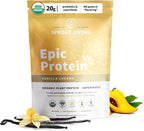 Sprout Living Epic Protein, Plant Based Protein & Superfoods Powder, Vanilla Lucuma Powder | 20 Grams Organic Protein Powder, Vegan, Non Dairy, Non-GMO, Gluten Free, Low Sugar (1 Pound, 12 Servings)