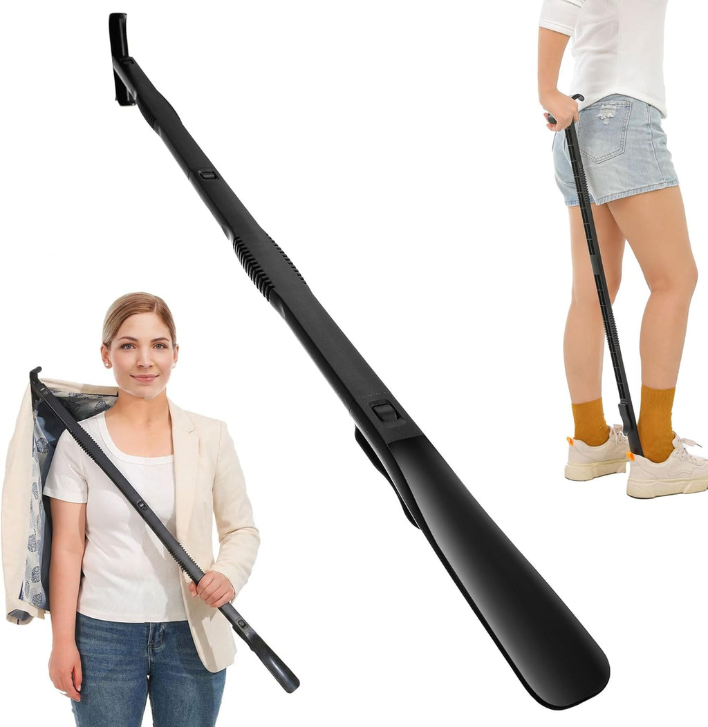 36 Inch Adjustable Long Handled Shoe Horn - Dressing Stick Aid for Seniors, Disabled - Ideal for Hip, Back, Shoulder Surgery Recovery – Helps with Getting Dressed, Sock Remover