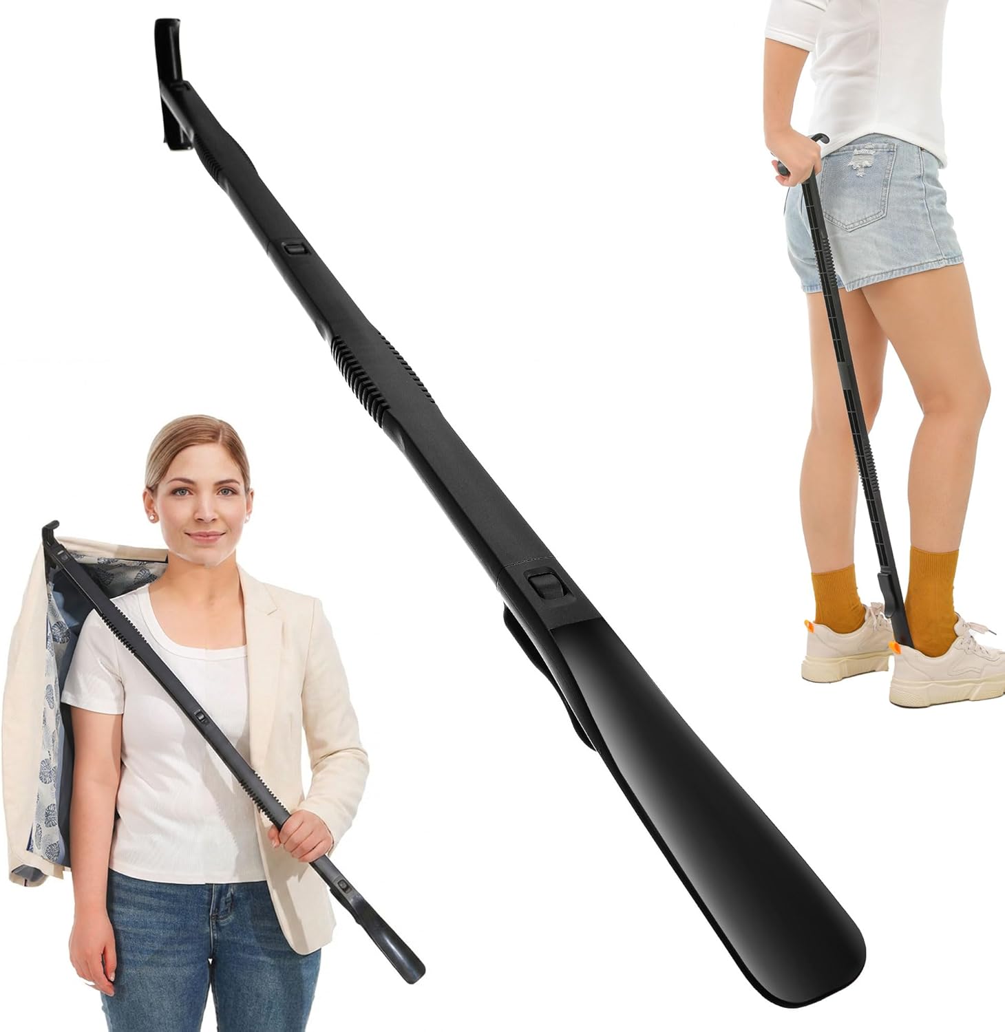 36 Inch Adjustable Long Handled Shoe Horn - Dressing Stick Aid for Seniors, Disabled - Ideal for Hip, Back, Shoulder Surgery Recovery – Helps with Getting Dressed, Sock Remover