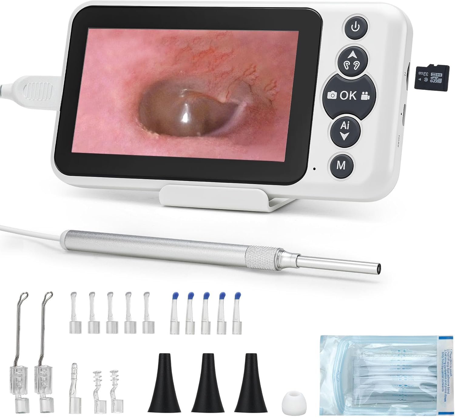 Digital Otoscope with 4.5" HD Screen, Ear Wax Removal Tool Kit with Camera, 3.9mm Ear Scope, No App or WiFi Needed, 32GB Card, Visual Ear Cleaner for Adults, Kids & Pets, Photo and Video