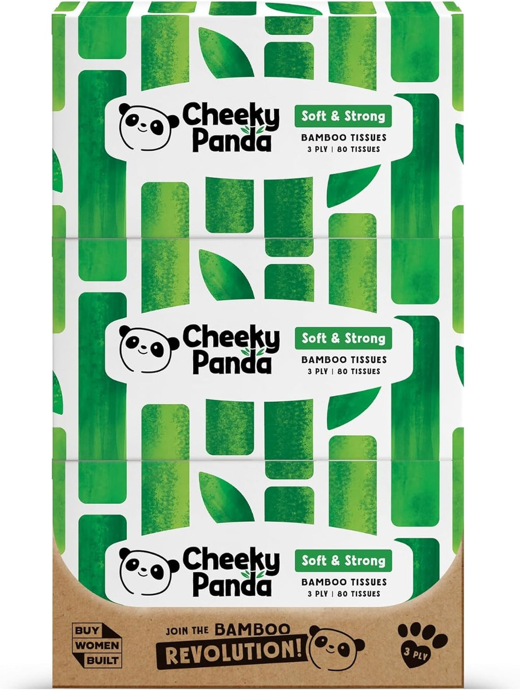 The Cheeky Panda Bamboo Facial Tissues Boxes | 12 x Flat Tissue Boxes (80 Tissues per Box) | Soft 3 Ply Bamboo Tissue Paper Bulk | Sustainable Tissues Flat Box