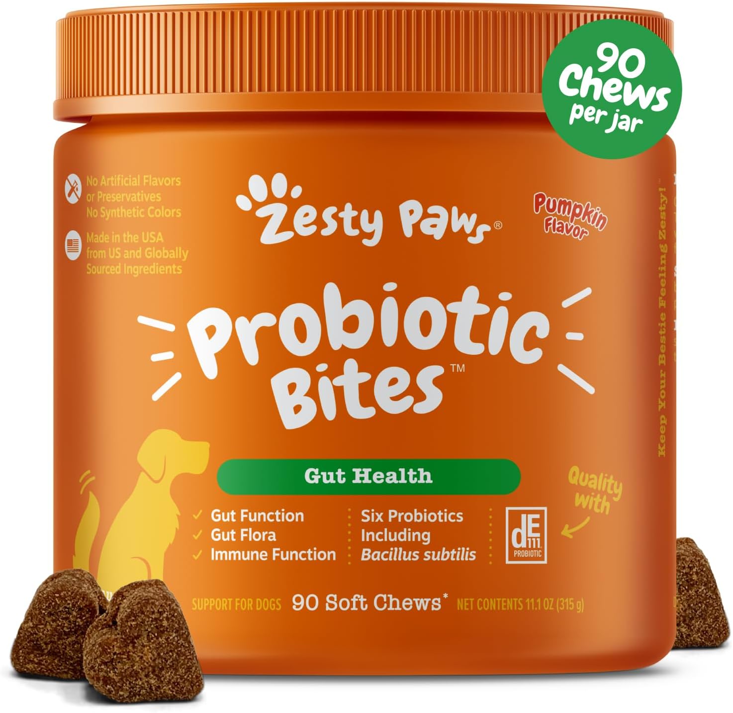 Zesty Paws Probiotics for Dogs - Probiotics for Gut Flora, Digestive Health, Occasional Diarrhea & Bowel Support - Clinically Studied DE111 - Functional Dog Supplement Soft Chew for Pet Immune System