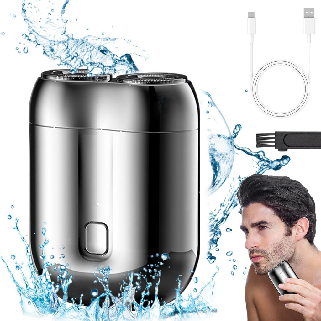2026 New Model Mini Dual-Head Electric Shaver, Electric Mini Portable Razor, Pocket Size Washable Double Head Razor, Rechargeable Waterproof Compact Electric Shaver for Home, Car, Travel (Silver)