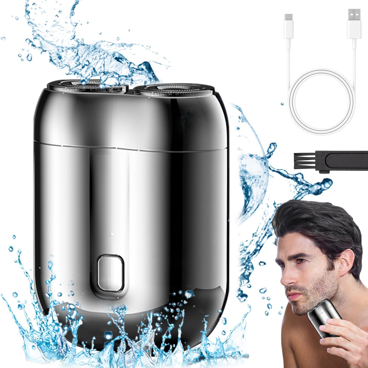 2026 New Model Mini Dual-Head Electric Shaver, Electric Mini Portable Razor, Pocket Size Washable Double Head Razor, Rechargeable Waterproof Compact Electric Shaver for Home, Car, Travel (Silver)