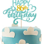 Sky Blue Glitter Happy 86th Birthday Cake Topper, 1 x 6.3" x 3.5" (Blue), Perfect for 86th Birthday Parties