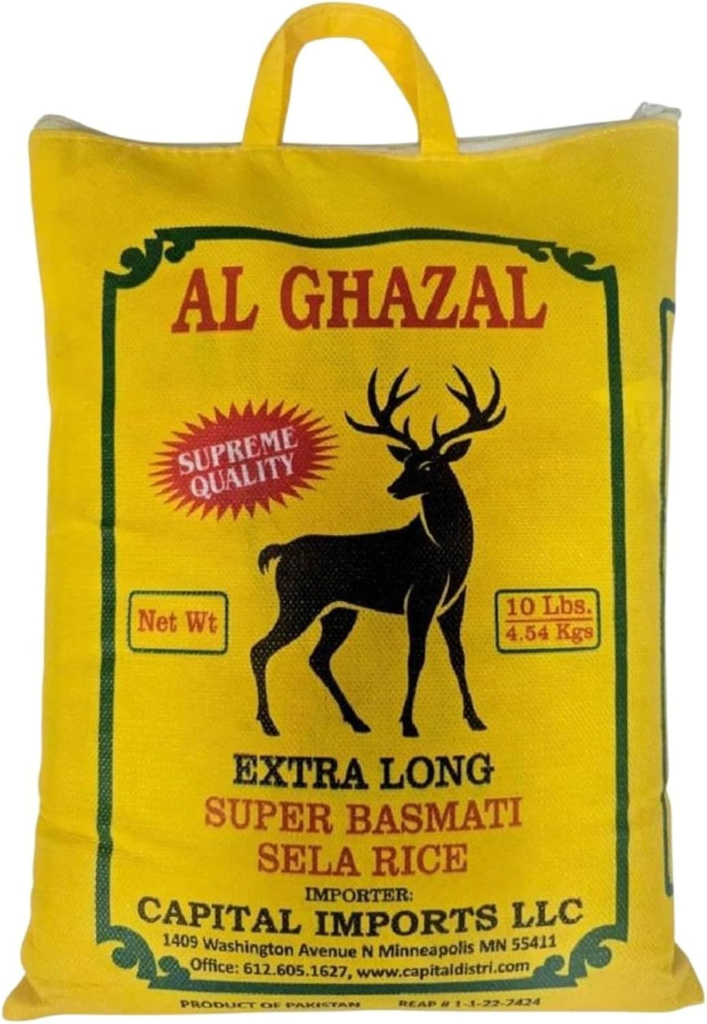 Al Ghazal Extra Long Super Basmati Sela Rice 10 Lbs / 4.54 kg, Non GMO, Extra Long Basmati Rice, White Rice, Vegan Dried Rice, BPA & Gluten Free, Zip Lock Bag, Non Sticky Grain
