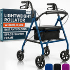 Vive Ultra Lightweight Rollator Walker with Seat - Foldable, Narrow, Rolling Senior Walker for Small Spaces - 4 Wheel Aluminum Adult Easy Drive Aid with Underseat Accessory