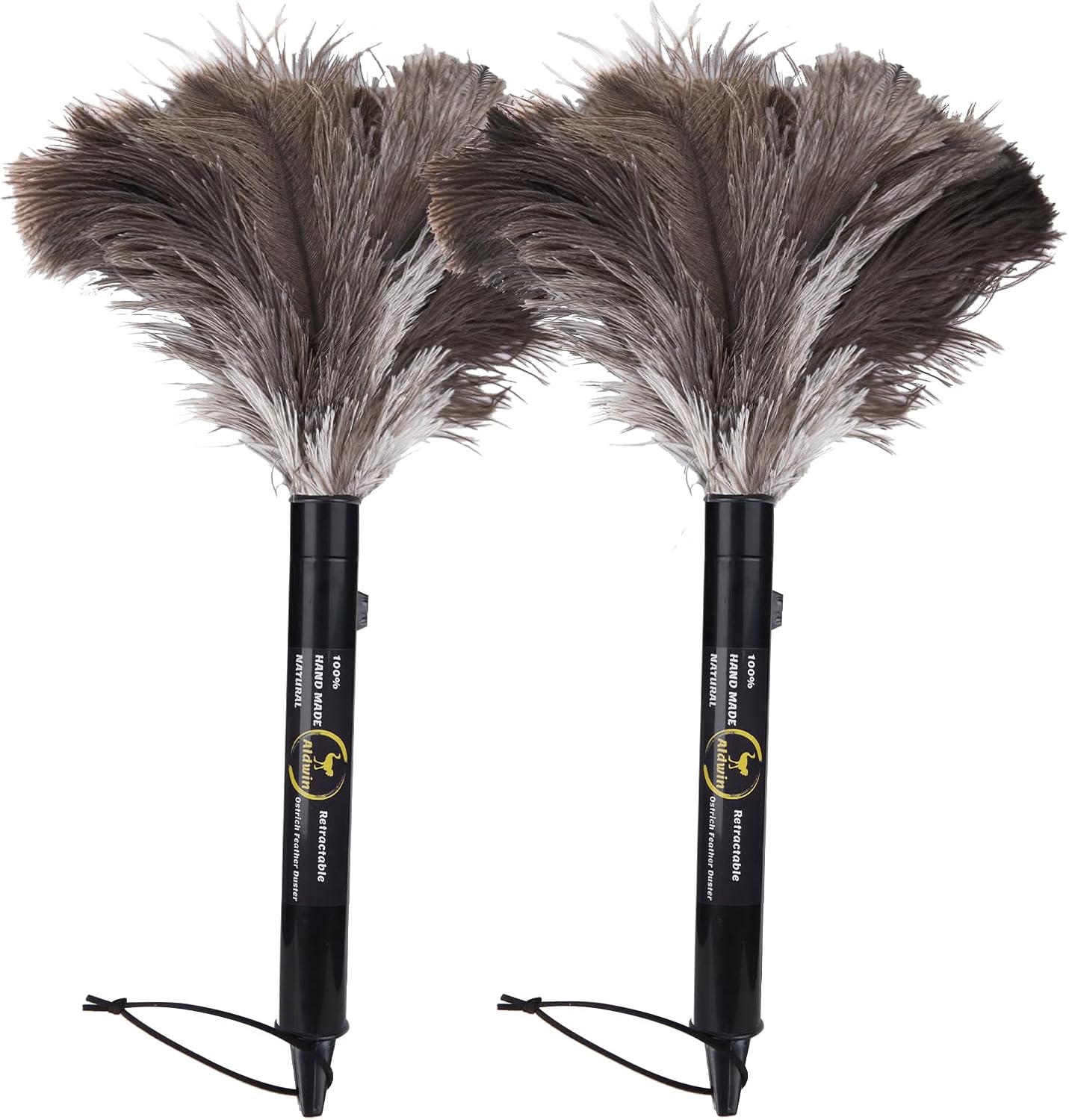 Aldwin Ostrich Feather Duster Retractable 2 Pack,16 inch Genuine Fluffy Natural Handheld Feather Dusters for Cleaning Supplies, Washable,Car, Office, Desk