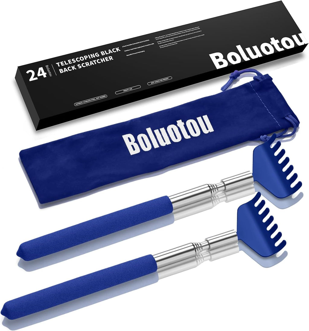 Kuvvfe 2 Pack Portable Extendable Back Scratcher, Stainless Steel Telescoping Back Scratcher with Beautiful Present Packaging(Blue)