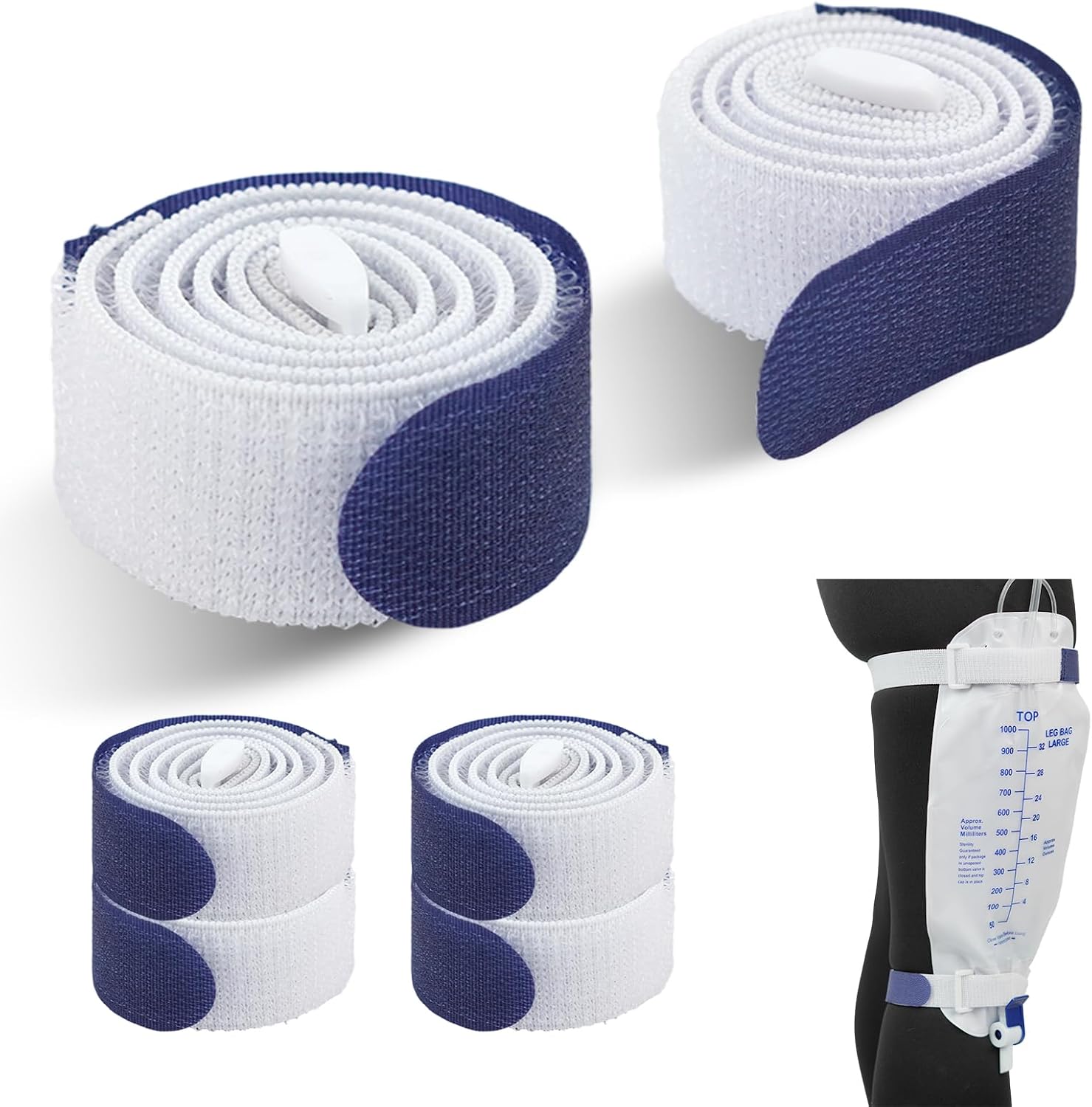 4 Packs Leg Bag Straps(Blue), Urine Drainage Bag Strap Catheter Leg Bag Straps with Soft Elastic Fabric Comfortable Silicone Grips for Men Women