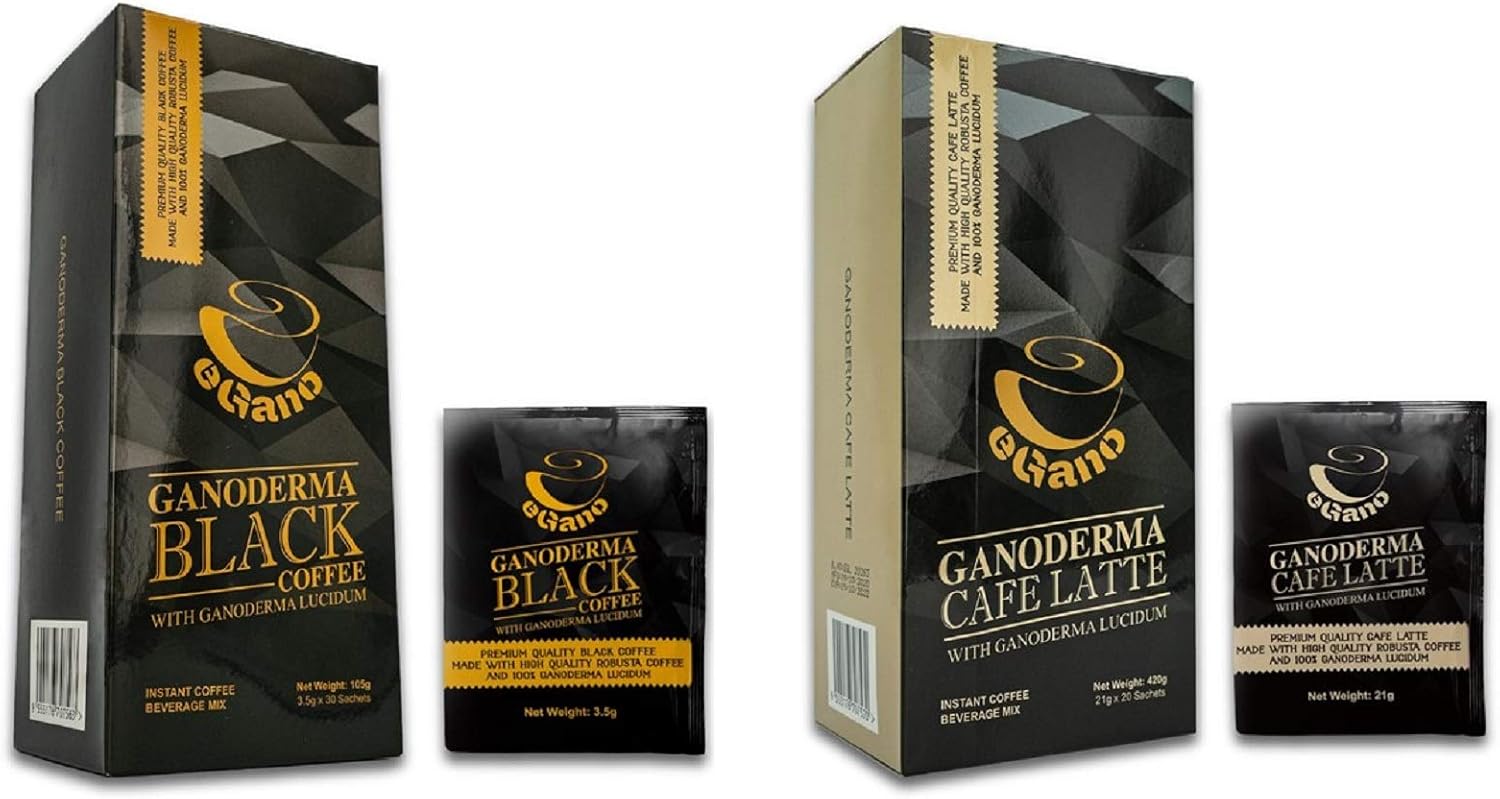 Mix-Set 2 Boxes eGano Premium Ganoderma Black Coffee (30 Sachets) and Cafe Latte (20 Sachets) Instant Coffee With Lucidum Extract
