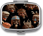 African Ritual Ethnic Tribal Pill Box 2 Compartment Decorative Metal Pill Case for Pocket Or Purse Travel Portable Medicine Box Pill Container Organizer for Vitamins Fish Oils Supplements