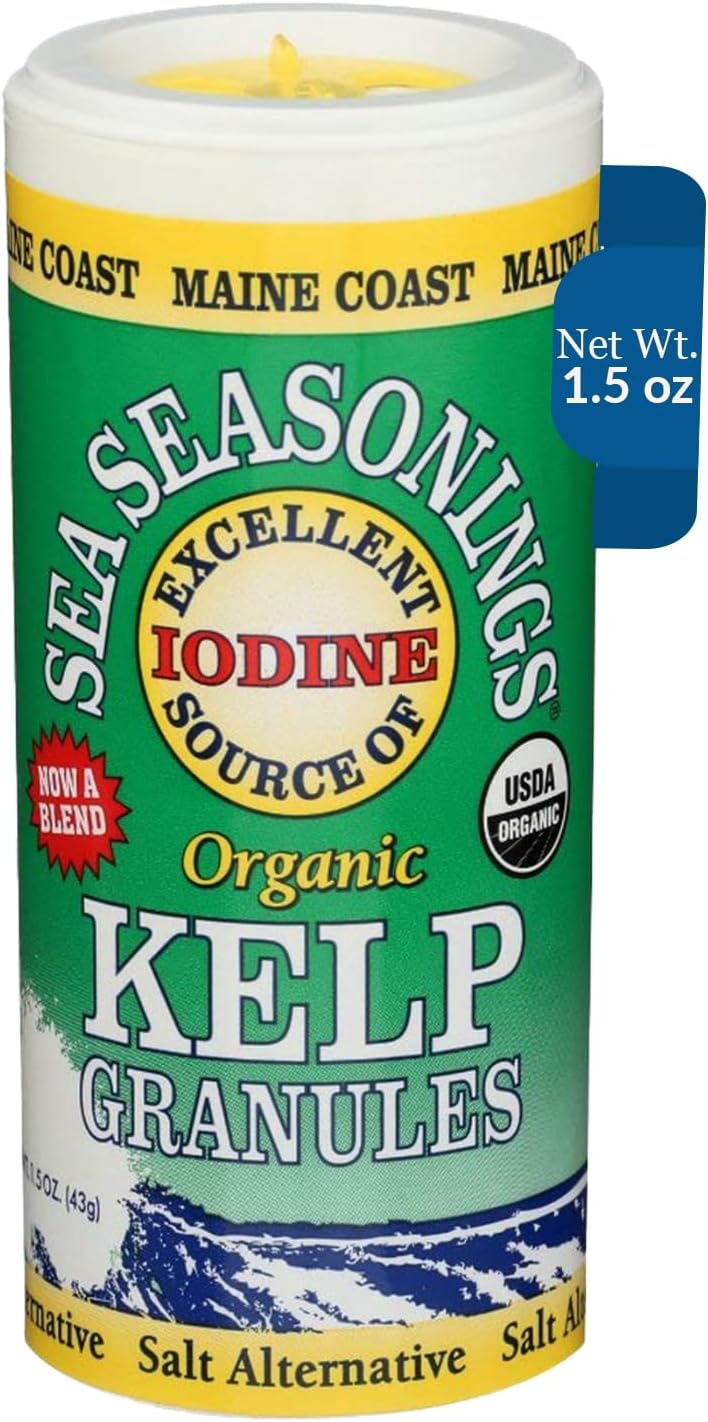 Maine Coast Sea Vegetables Kelp Granules Blend | Organic Seaweed Snacks | Sustainably Harvested | Low Sodium Salt Alternative | Rich in Iodine & Minerals | Ideal for Soups, Salad | 1.5 oz (Pack of 1)
