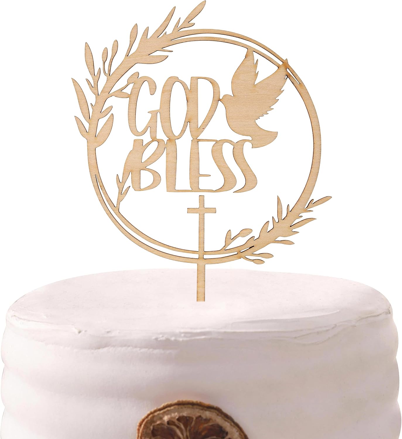 ZZDCMS God Bless Cake Toppers - Baptism & First Communion, Wooden Cake Decorating Supplies, Natural Wood, Brown