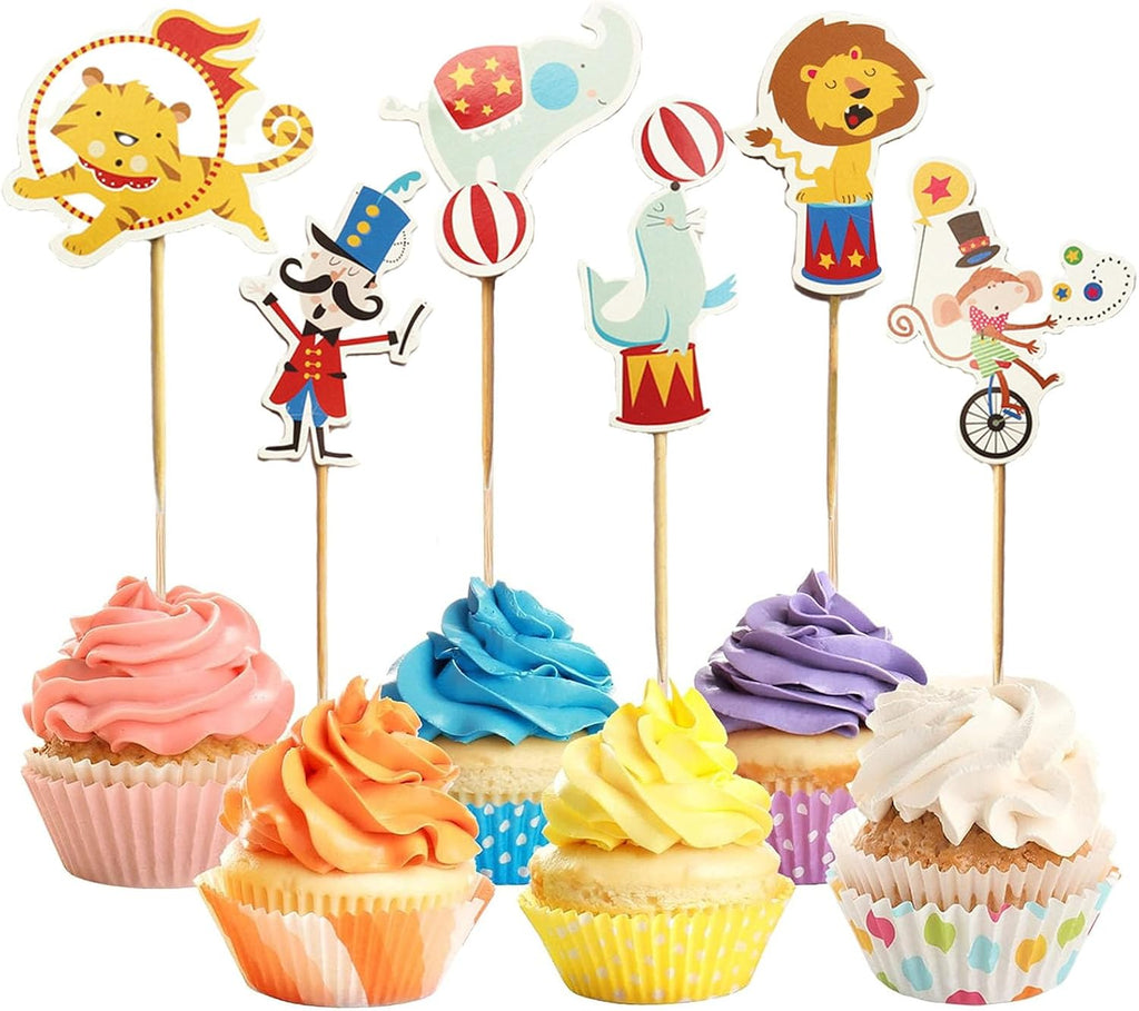 Circus Cupcake Toppers,24 PCS Carnival Cupcake Toppers,Circus Theme Party Decorations,Carnival Decorations