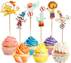 Circus Cupcake Toppers,24 PCS Carnival Cupcake Toppers,Circus Theme Party Decorations,Carnival Decorations