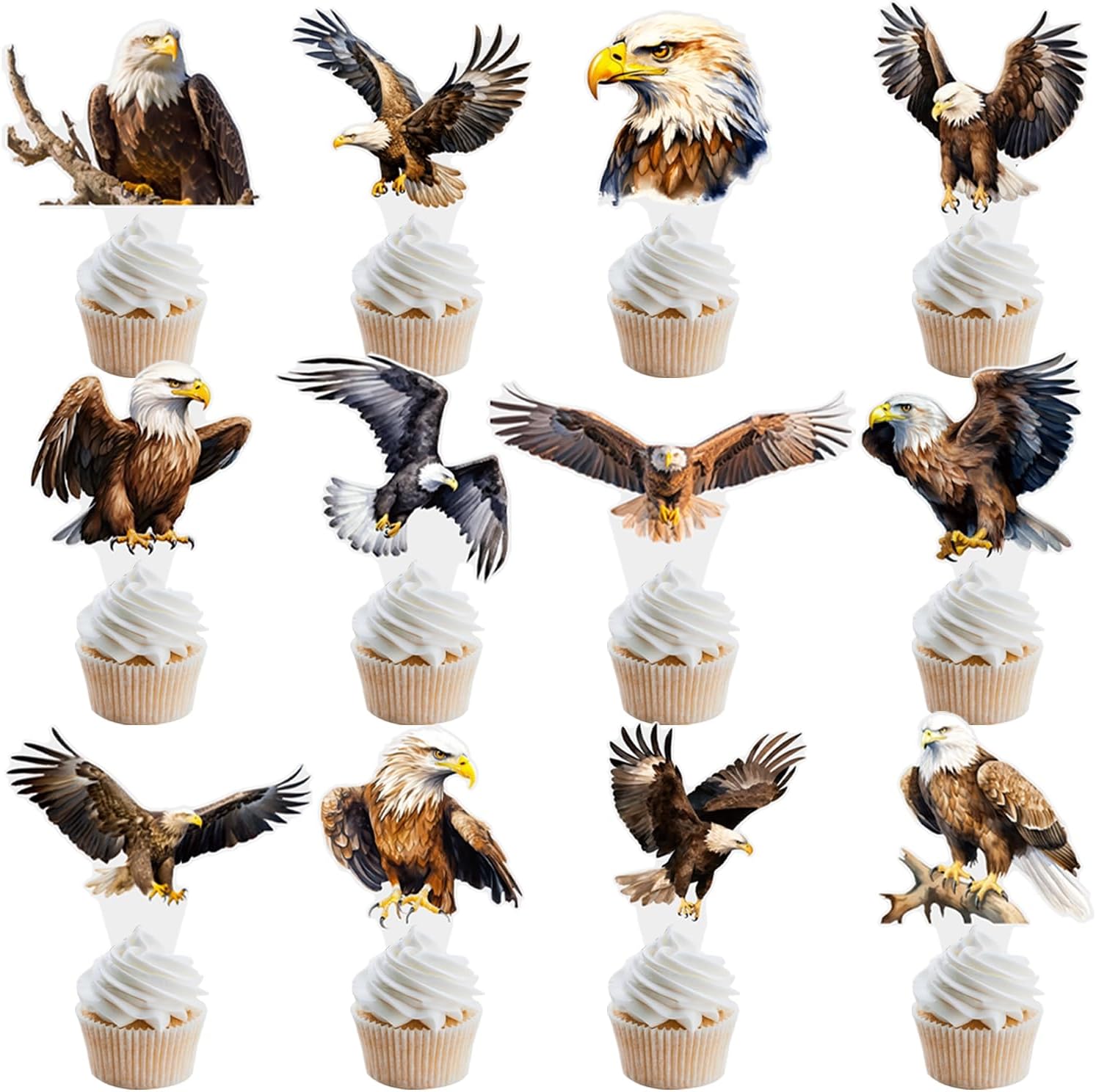 Eagle Cupcake Toppers Bald Eagle Party Decorations 48Pcs Eagle Birthday Party Decorations Bald Eagle Cupcake Picks for 4th of July Patriotic Party Supplies