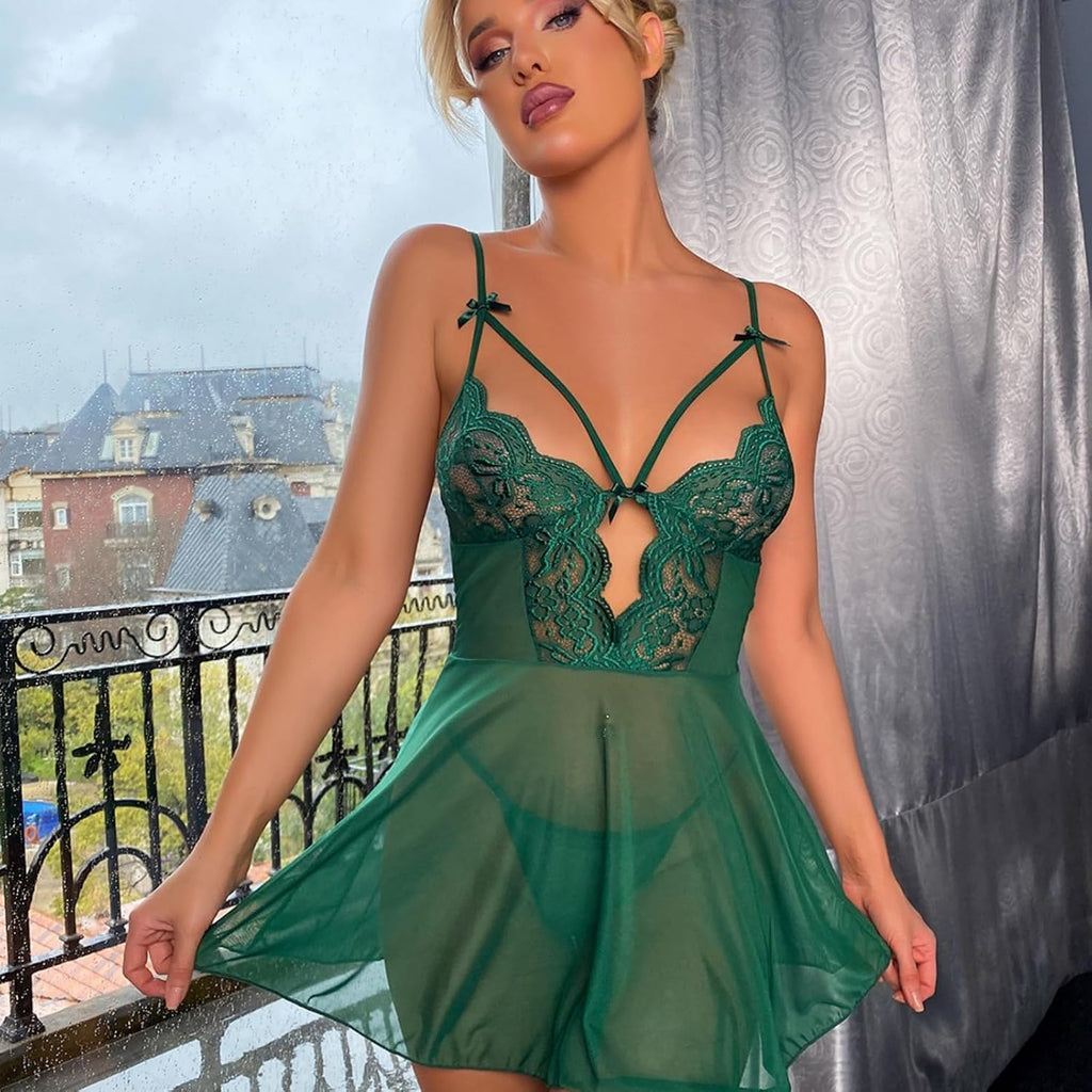 Lingerie for Women Lace Babydoll Sexy Halter Chemise Nightgowns V Neck Sleepwear Nightdress