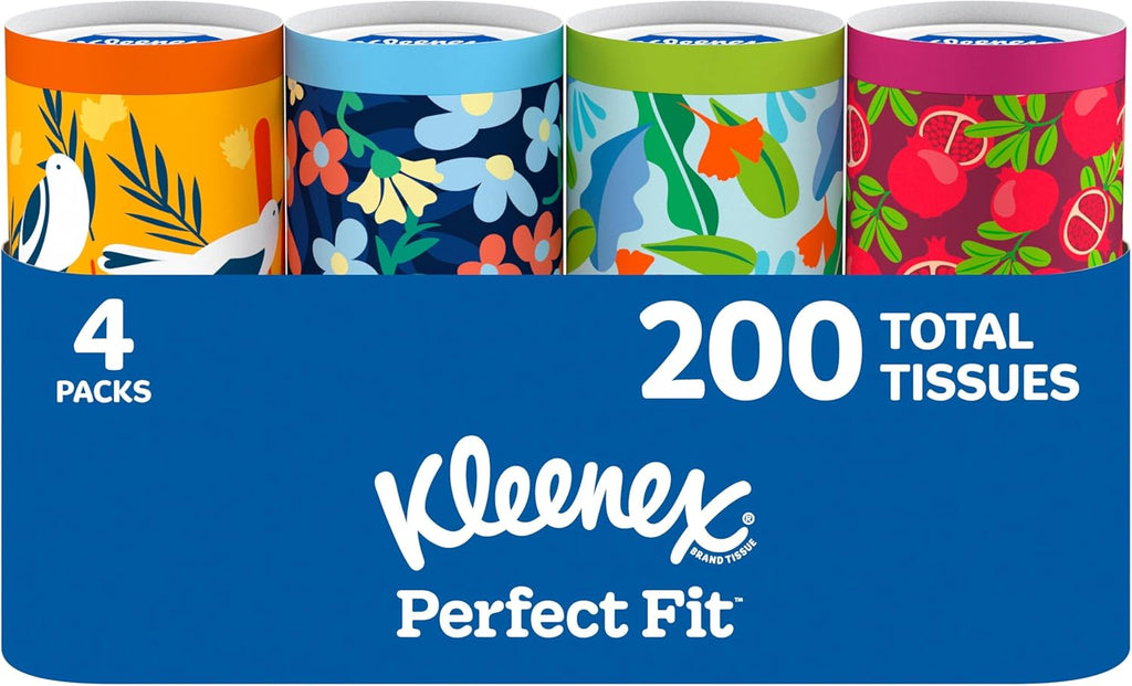 Kleenex Perfect Fit Facial Tissues, 4 Cannisters, 50 Tissues per Can, 2-Ply (200 Total), Packaging May Vary